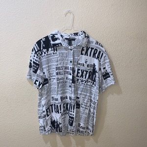 Newspaper Print Button Down Short Sleeve Shirt